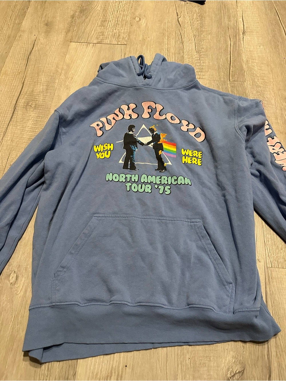 Pink Floyd Pullover Hoodie with Pastel Tour Graphic - Dusty Blue